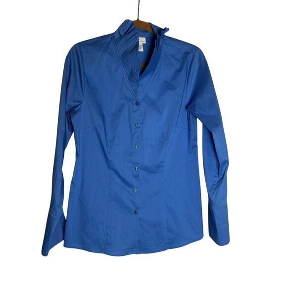 Soft Surroundings Blue Ruffle Collar Long Sleeve Button Down Shirt Size Small - Picture 1 of 4